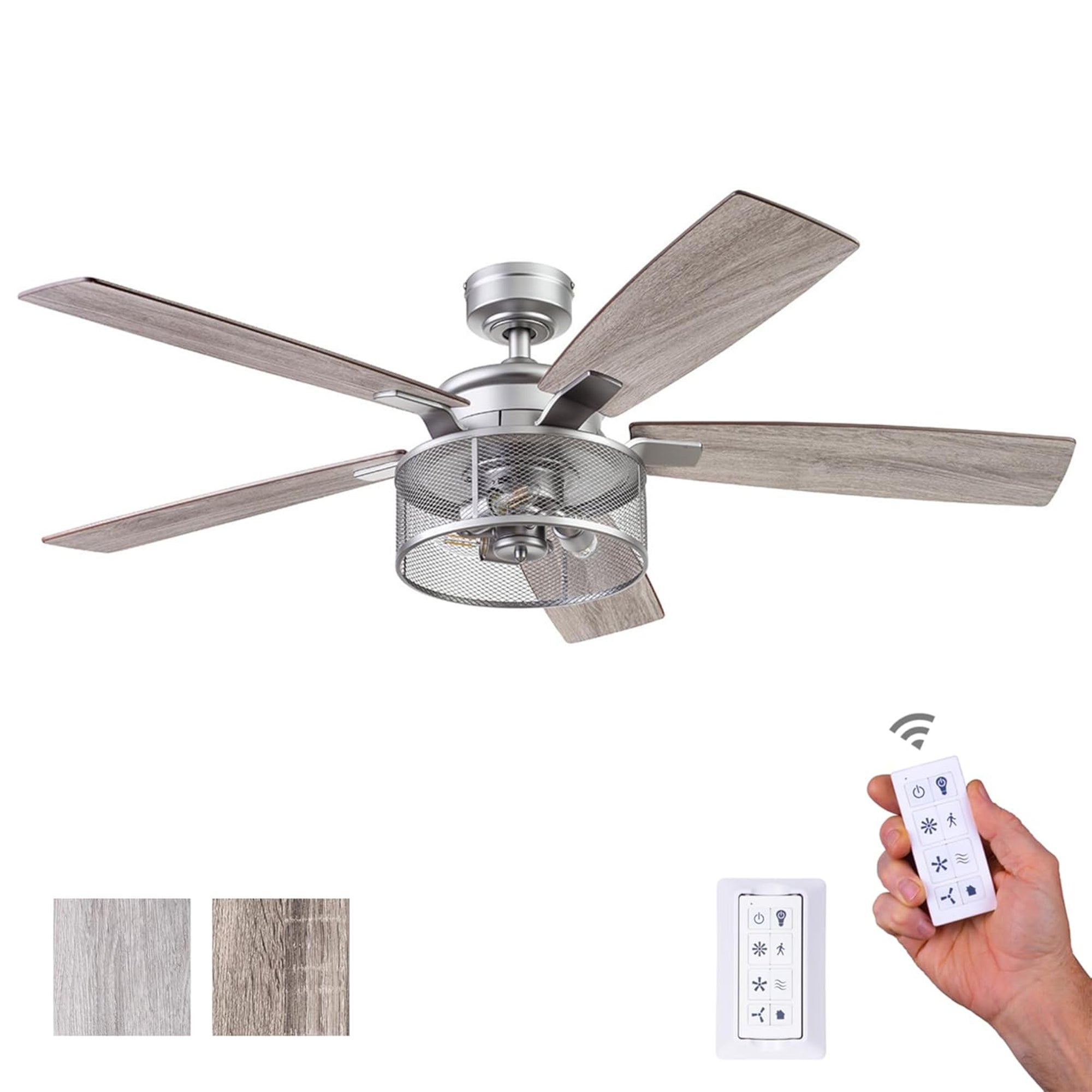 Honeywell Carnegie Ceiling Fan, Quiet Motor and Remote Control, 52", Silver - VMInnovations