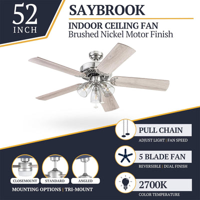 Prominence Home Saybrook 52 Inch Farmhouse Ceiling Fan with Light, (Open Box)