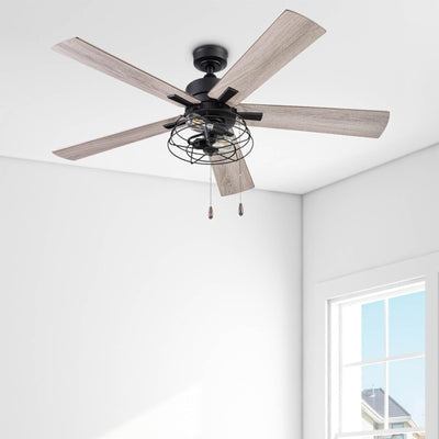 Prominence Home Marshall 52 Inch Industrial Ceiling Fan, Pull Chain, Matte Black - VMInnovations