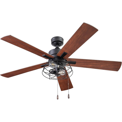 Prominence Home Marshall 52 Inch Industrial Ceiling Fan, Pull Chain, Matte Black - VMInnovations