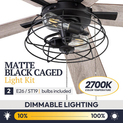 Prominence Home Marshall 52 Inch Industrial Ceiling Fan, Pull Chain, Matte Black - VMInnovations