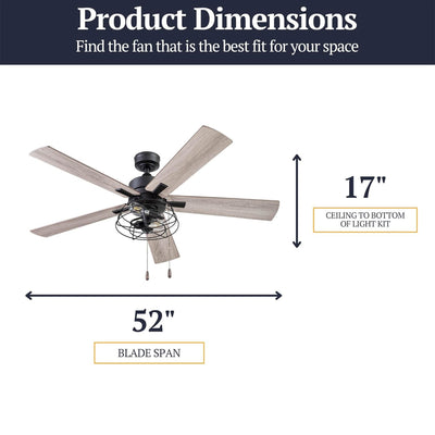 Prominence Home Marshall 52 Inch Industrial Ceiling Fan, Pull Chain, Matte Black - VMInnovations