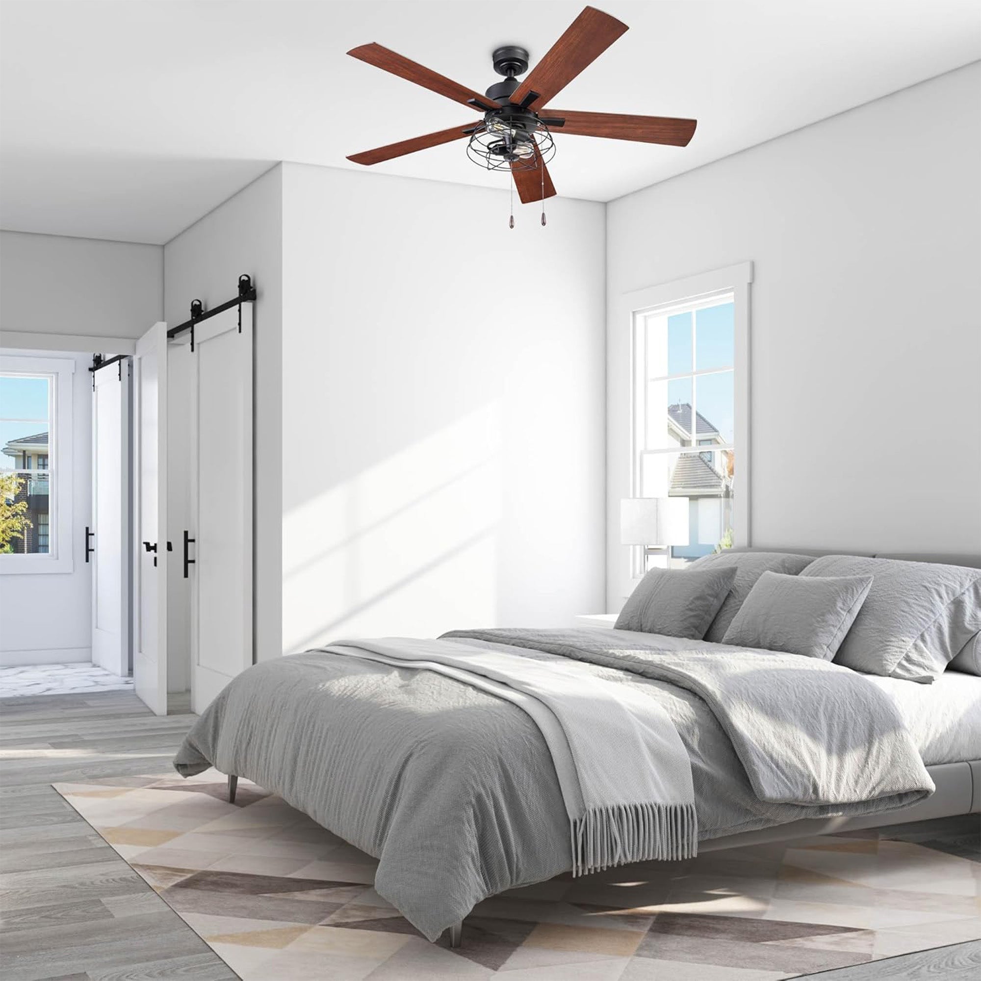 Prominence Home Marshall 52 Inch Industrial Ceiling Fan, Pull Chain, Matte Black - VMInnovations