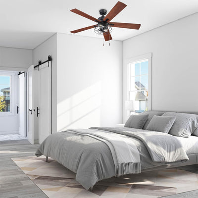 Prominence Home Marshall 52 Inch Industrial Ceiling Fan, Pull Chain, Matte Black - VMInnovations