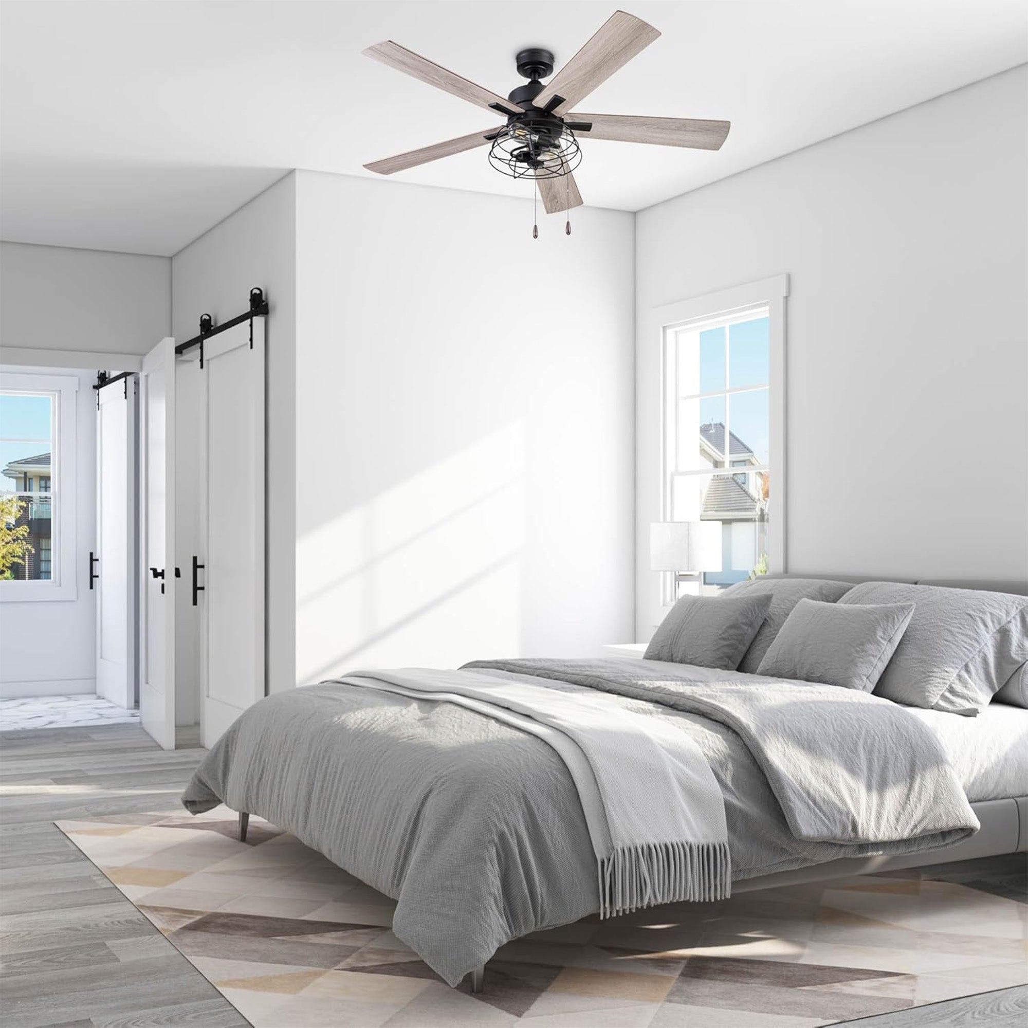Prominence Home Marshall 52 Inch Industrial Ceiling Fan, Pull Chain, Matte Black - VMInnovations