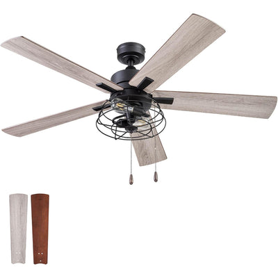 Prominence Home Marshall 52 Inch Industrial Ceiling Fan, Pull Chain, Matte Black - VMInnovations