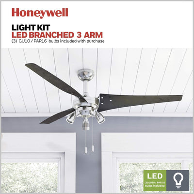 Honeywell Phelix 56 Inch Indoor LED Ceiling Fan with Light & Pull Chain, Nickel - VMInnovations