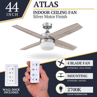 Prominence Home Atlas 44" Indoor LED Ceiling Fan with Light and Remote, Pewter - VMInnovations