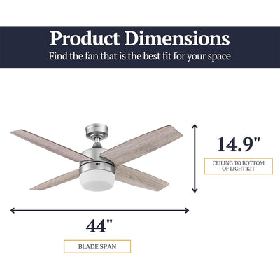 Prominence Home Atlas 44" Indoor LED Ceiling Fan with Light and Remote, Pewter - VMInnovations