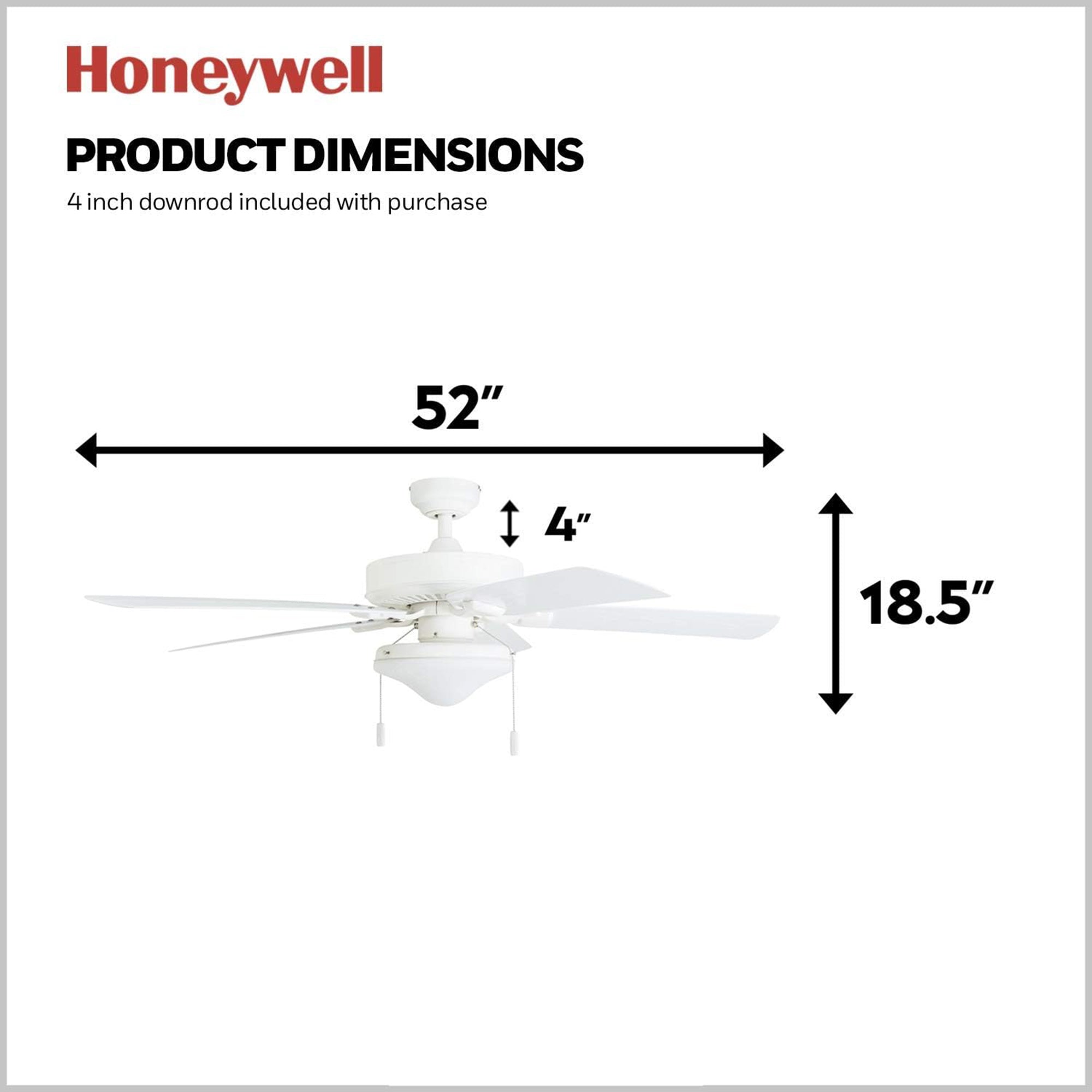 Honeywell Belmar 52 Inch Indoor Outdoor Ceiling Fan with Pull Chain, White - VMInnovations