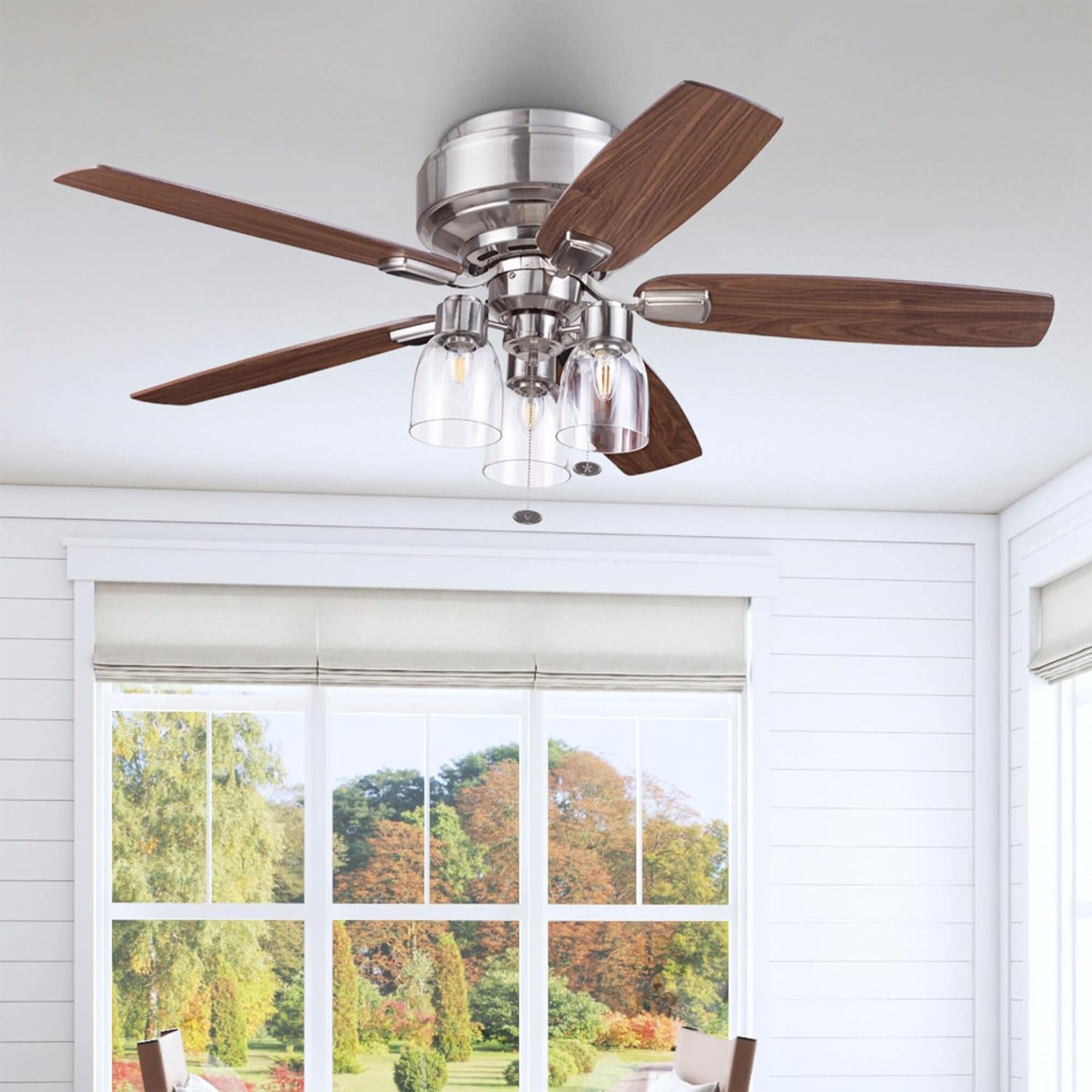 Prominence Home Magonia 52 Inch Ceiling Fan with Pull Chain, Flush Mount, Nickel - VMInnovations