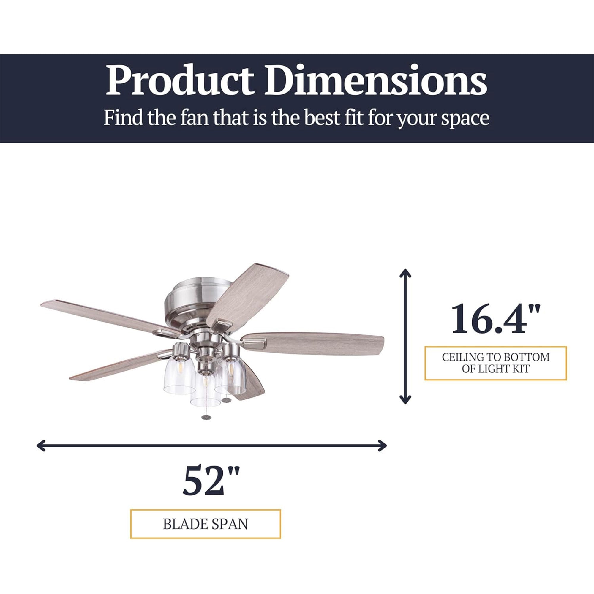 Prominence Home Magonia 52 Inch Ceiling Fan with Pull Chain, Flush Mount, Nickel - VMInnovations