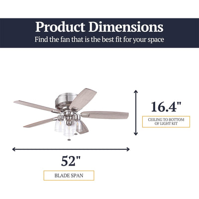 Prominence Home Magonia 52 Inch Ceiling Fan with Pull Chain, Flush Mount, Nickel - VMInnovations