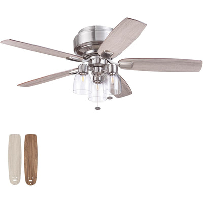Prominence Home Magonia 52 Inch Ceiling Fan with Pull Chain, Flush Mount, Nickel - VMInnovations