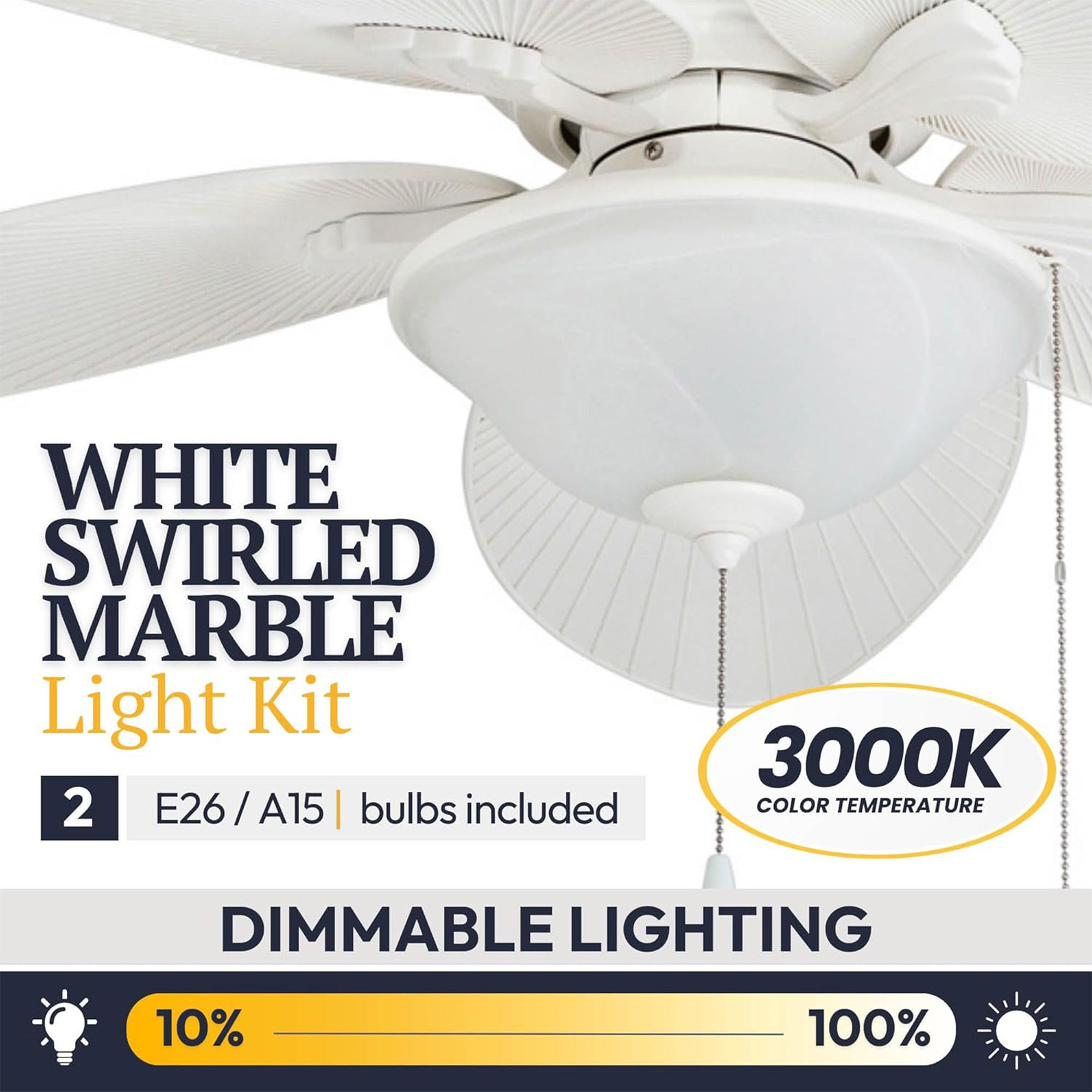 Prominence Home Solana 52" Tropical Ceiling Fan with Light and Pull Chain, White - VMInnovations