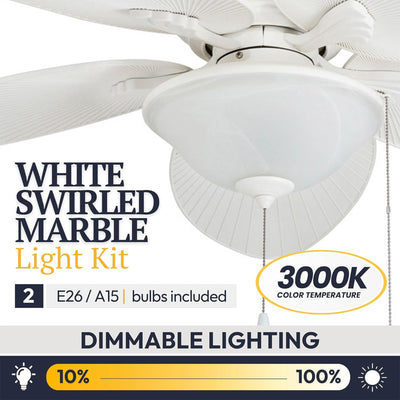 Prominence Home Solana 52" Tropical Ceiling Fan with Light and Pull Chain, White - VMInnovations