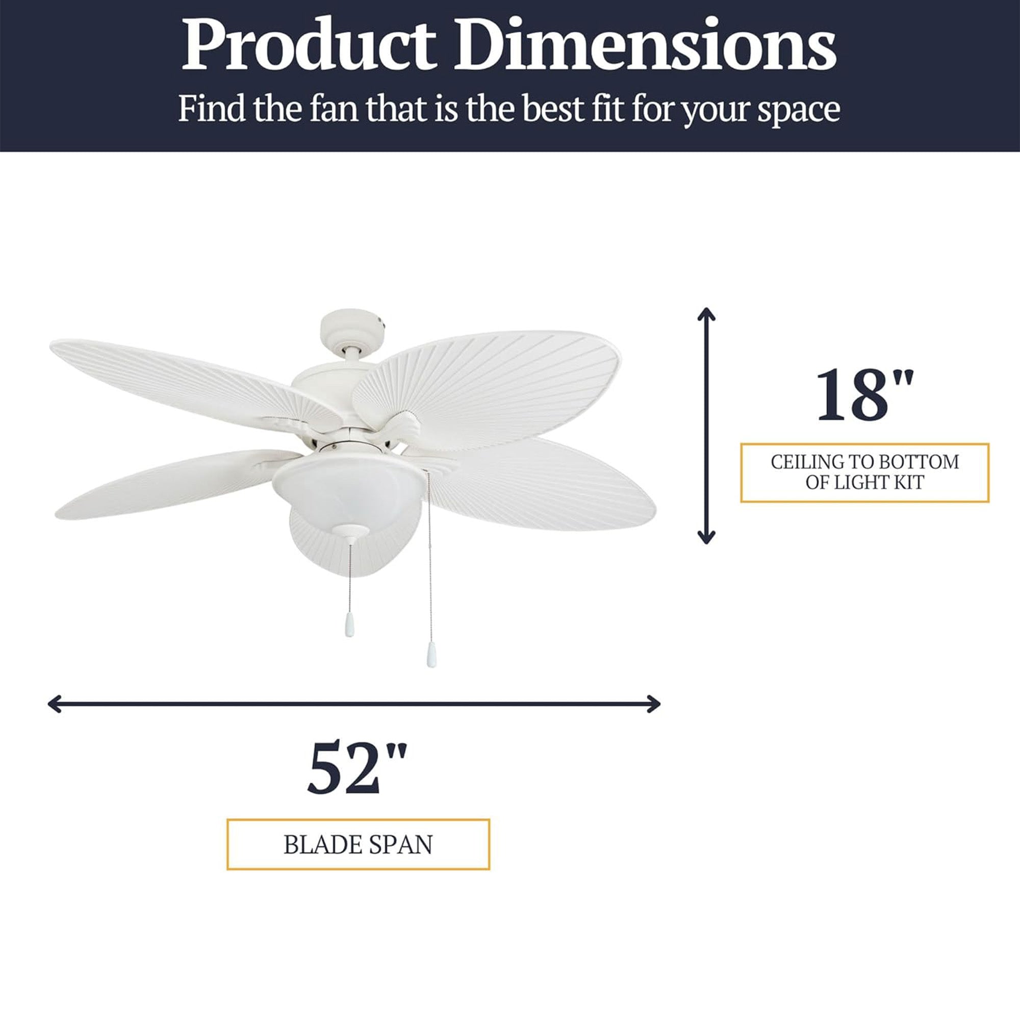Prominence Home Solana 52" Tropical Ceiling Fan with Light and Pull Chain, White - VMInnovations