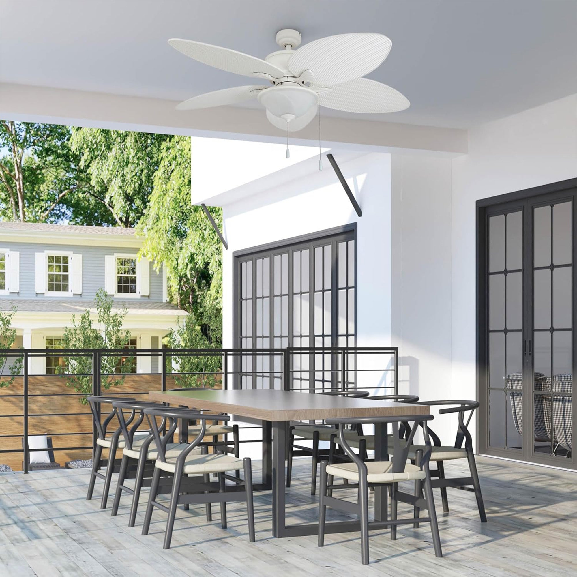 Prominence Home Solana 52" Tropical Ceiling Fan with Light and Pull Chain, White - VMInnovations