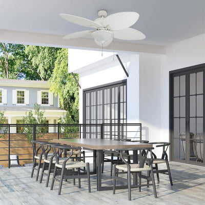 Prominence Home Solana 52" Tropical Ceiling Fan with Light and Pull Chain, White - VMInnovations