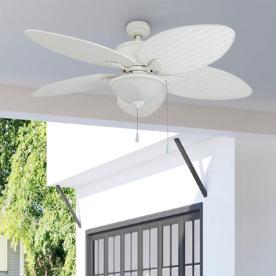 Prominence Home Solana 52" Tropical Ceiling Fan with Light and Pull Chain, White - VMInnovations