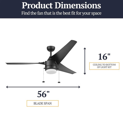 Prominence Home Teo 56 Inch Outdoor LED Ceiling Fan With Light, Matte Black - VMInnovations