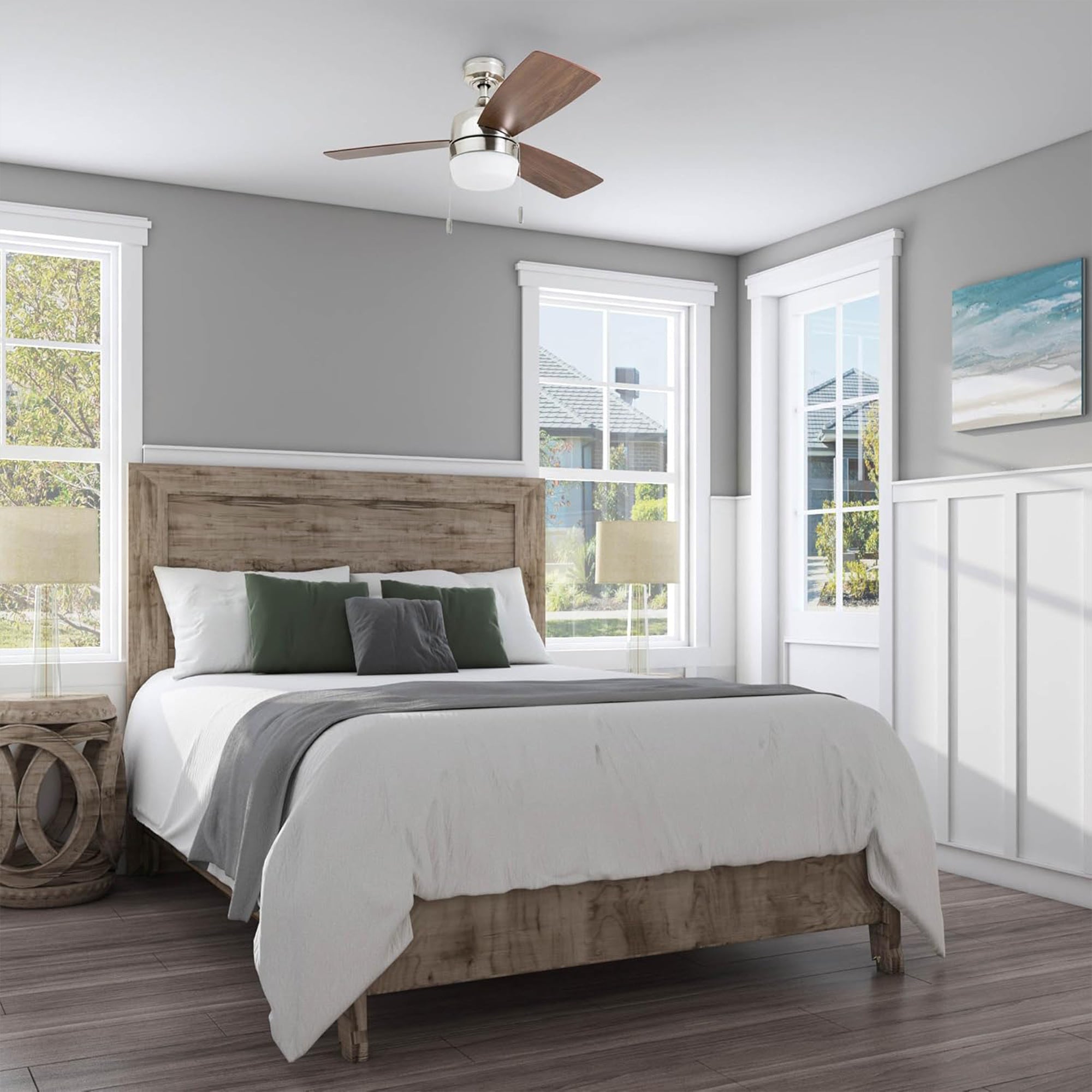Honeywell Barcadero 44" Indoor LED Ceiling Fan with Pull Chain, Brushed Nickel - VMInnovations