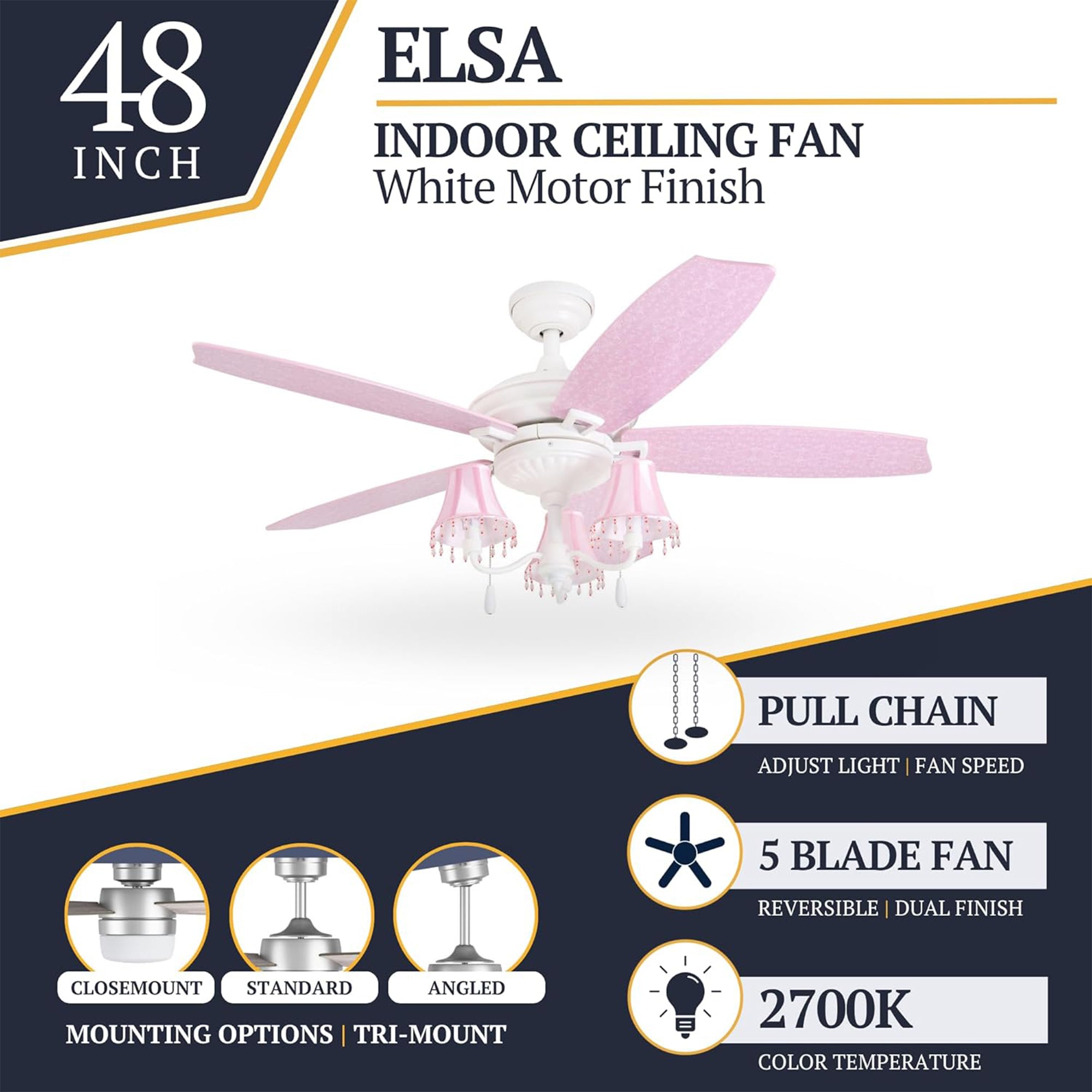 Prominence Home Elsa 48" Princess Style Indoor LED Ceiling Fan with Pull Chain - VMInnovations
