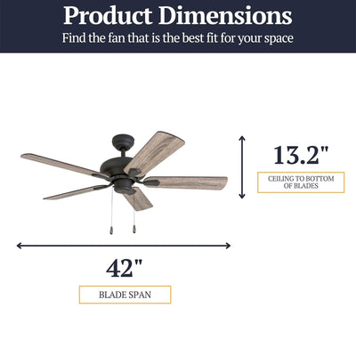 Honeywell Russwood 42" Indoor Ceiling Fan with Pull Chain, No Light, Bronze - VMInnovations