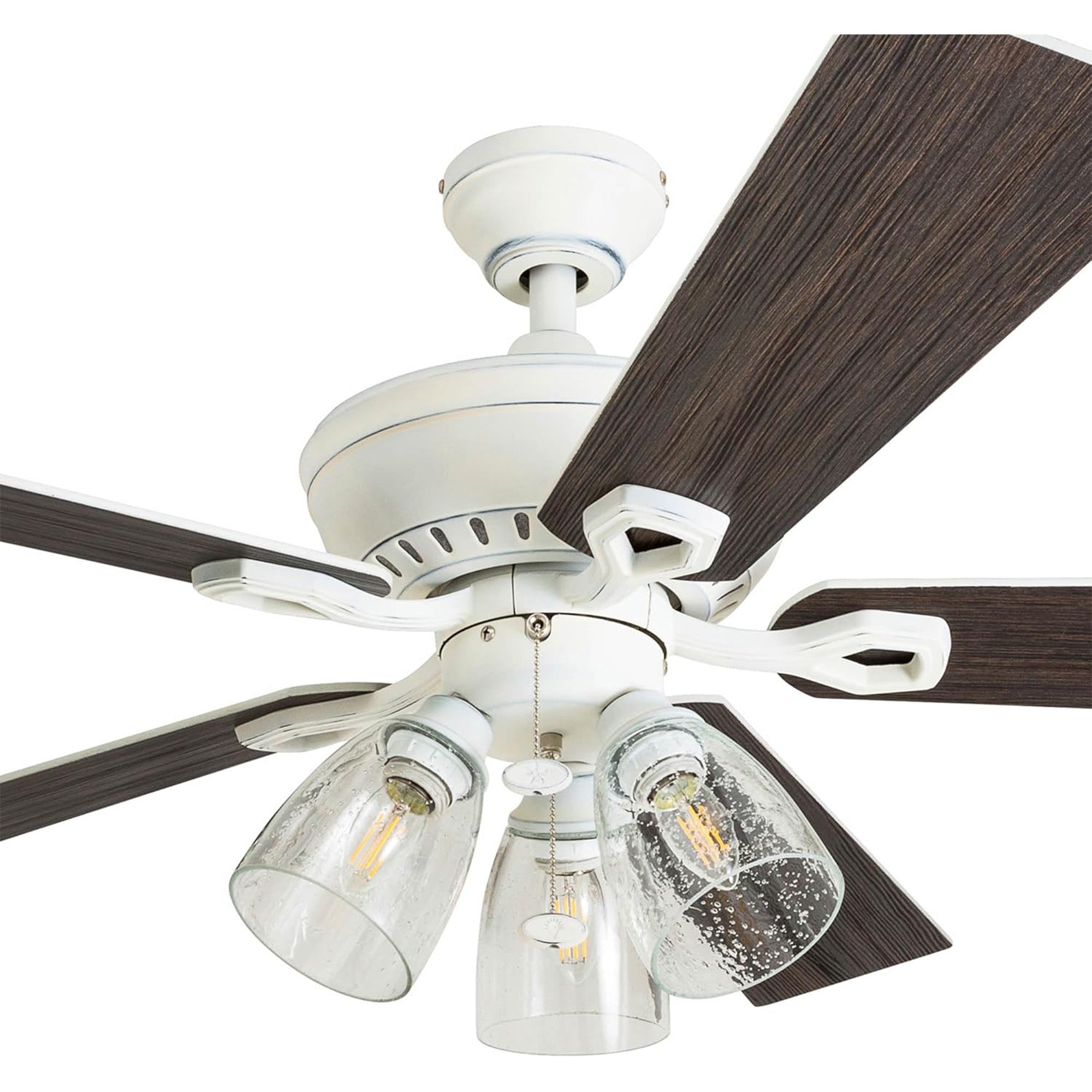Prominence Home Glenmont 52" Ceiling Fan w/ Light, Pull Chain, Distressed White - VMInnovations