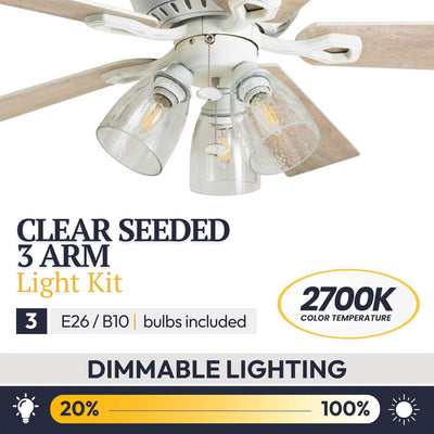 Prominence Home Glenmont 52" Ceiling Fan w/ Light, Pull Chain, Distressed White - VMInnovations