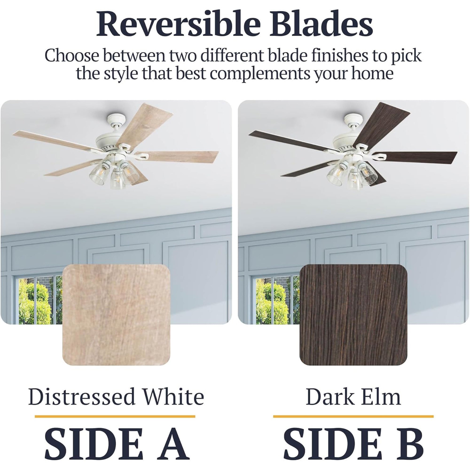 Prominence Home Glenmont 52" Ceiling Fan w/ Light, Pull Chain, Distressed White - VMInnovations