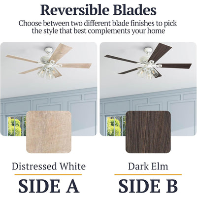 Prominence Home Glenmont 52" Ceiling Fan w/ Light, Pull Chain, Distressed White - VMInnovations