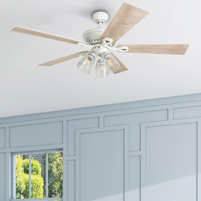 Prominence Home Glenmont 52" Ceiling Fan w/ Light, Pull Chain, Distressed White - VMInnovations