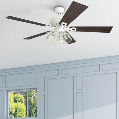Prominence Home Glenmont 52" Ceiling Fan w/ Light, Pull Chain, Distressed White - VMInnovations