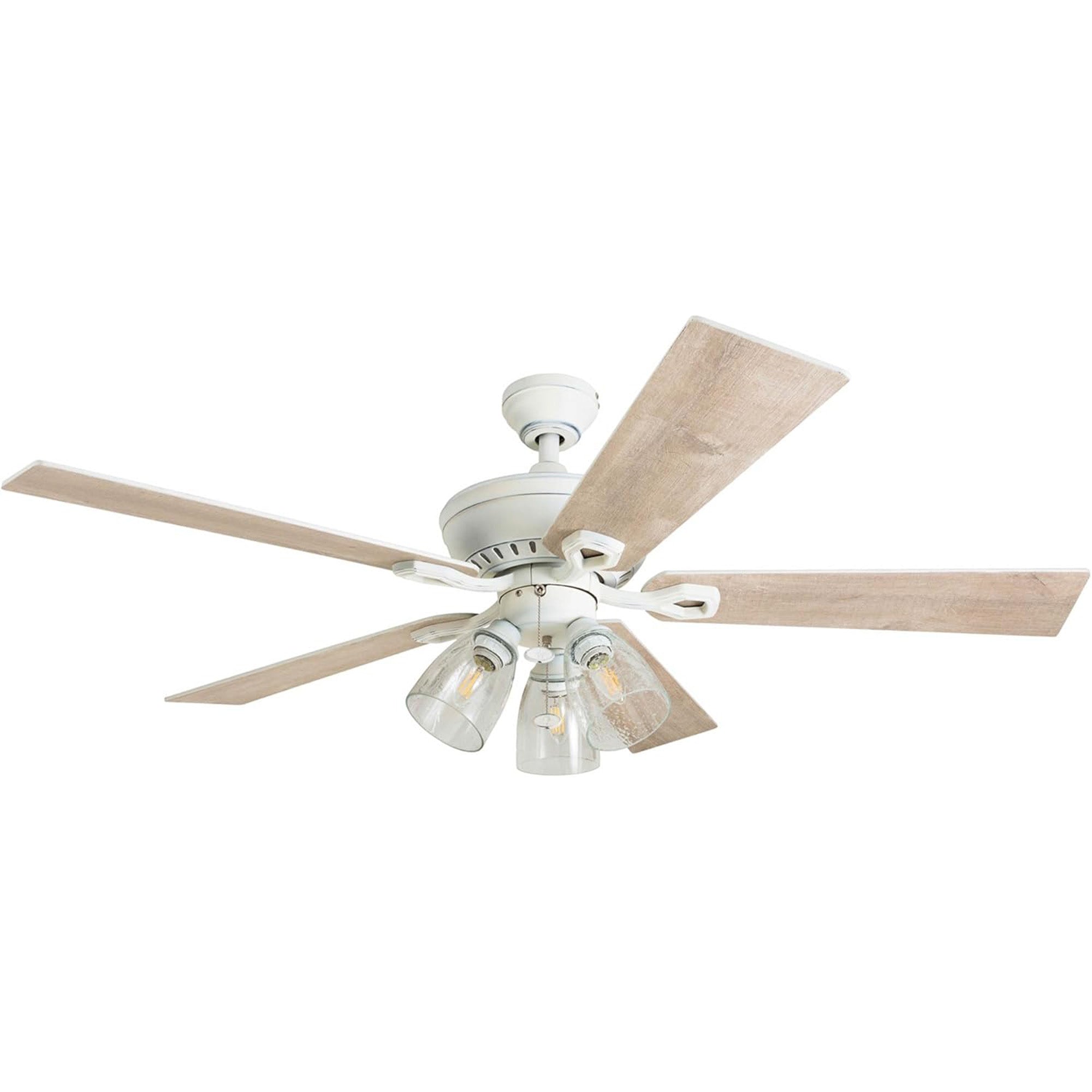 Prominence Home Glenmont 52" Ceiling Fan w/ Light, Pull Chain, Distressed White - VMInnovations