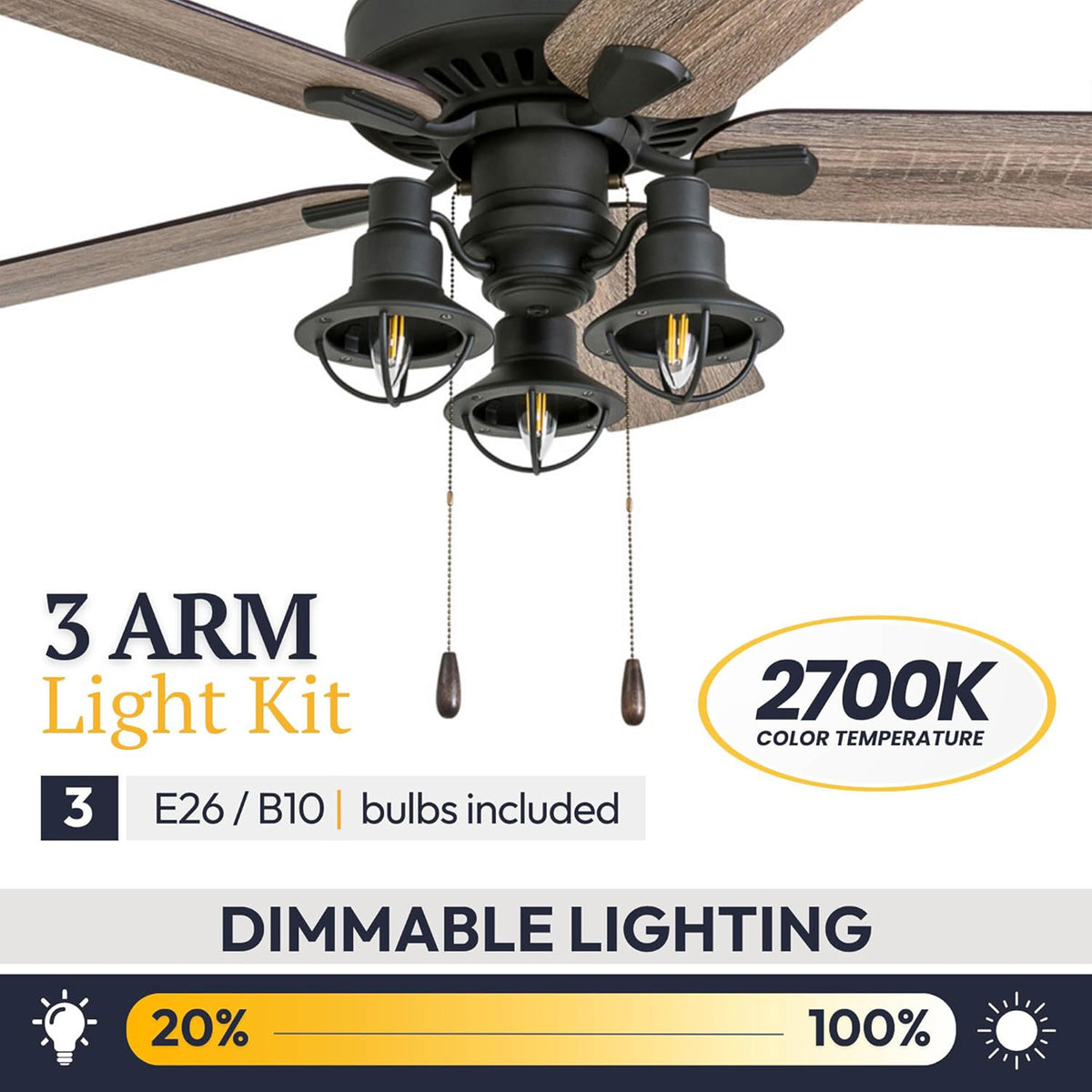 Prominence Home Ennora 52" Indoor Ceiling Fan with Light, Pull Chain, (Open Box)