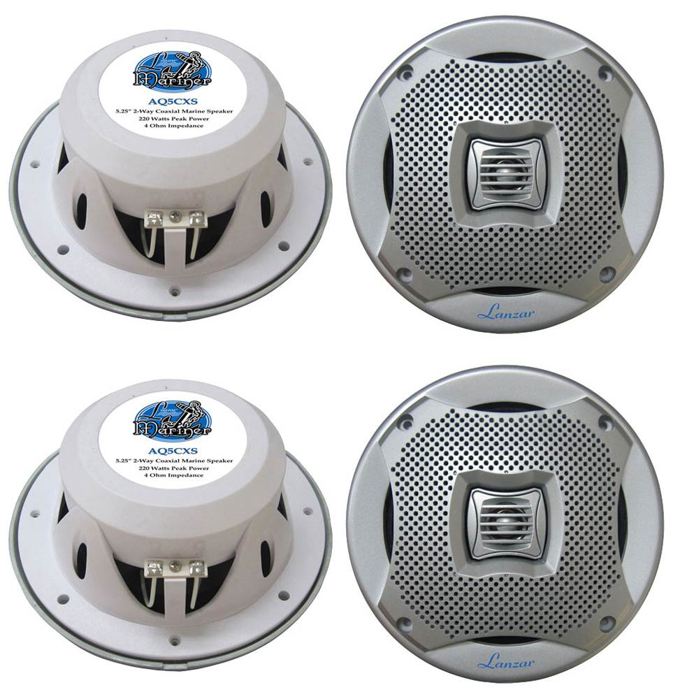 4) NEW LANZAR AQ5CXS 5.25" 800W 2-Way Marine/Boat Audio Stereo Speakers Silver