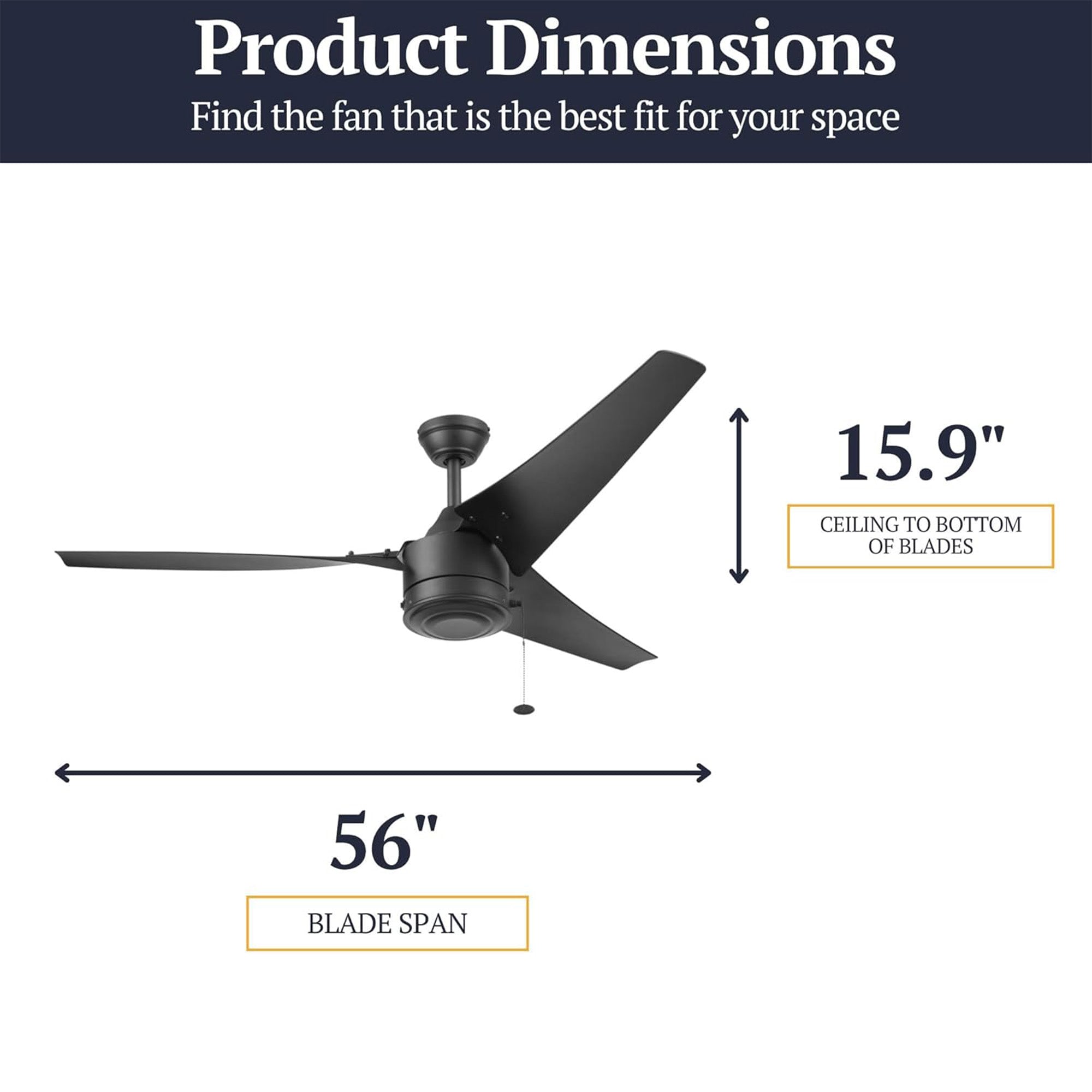Prominence Home Talib 56 Inch Outdoor Ceiling Fan With No Light, Matte Black - VMInnovations