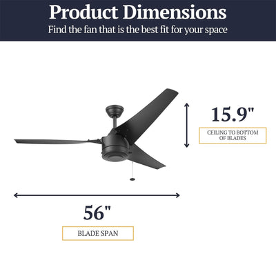 Prominence Home Talib 56 Inch Outdoor Ceiling Fan With No Light, Matte Black - VMInnovations