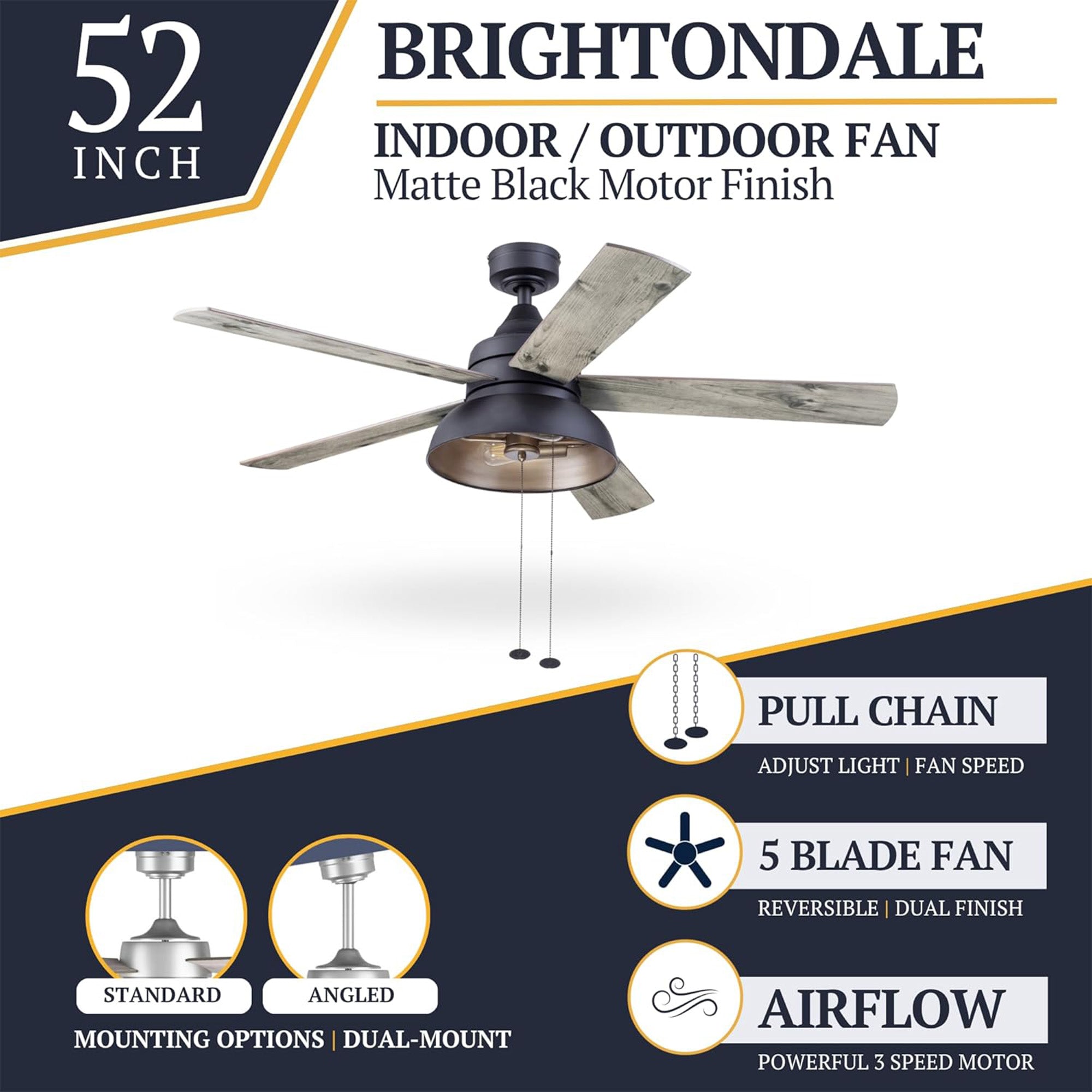 Prominence Home Brightondale 52" Industrial Ceiling Fan with Light, Matte Black