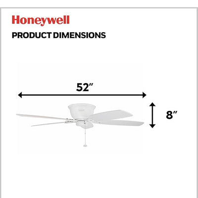 Honeywell Glen Alden 52" Indoor Ceiling Fan with Pull Chain, No Light, White