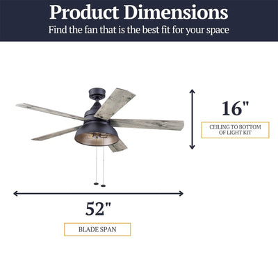 Prominence Home Brightondale 52" Industrial Ceiling Fan with Light, Matte Black - VMInnovations