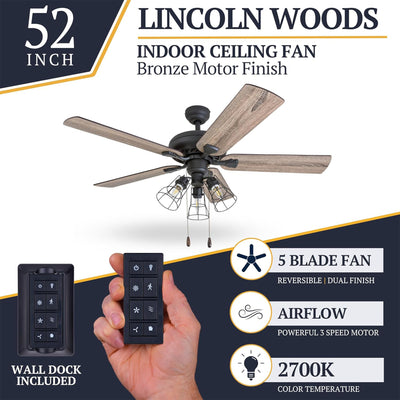 Prominence Home Lincoln Woods 52" Ceiling Fan with Pull Chain & Remote, Bronze - VMInnovations