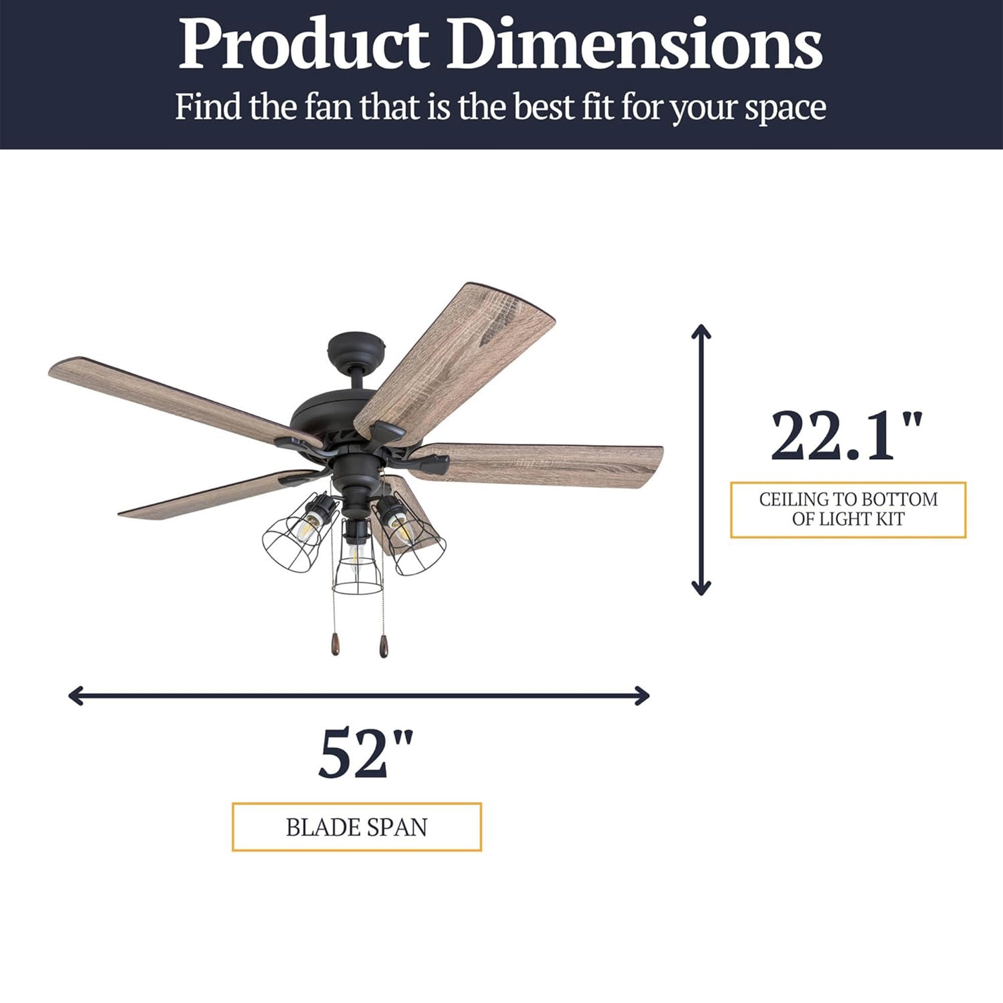 Prominence Home Lincoln Woods 52" Ceiling Fan with Pull Chain & Remote, Bronze - VMInnovations