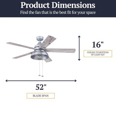 Prominence Home Brightondale 52 Inch Industrial Ceiling Fan w/ Light, Galvanized - VMInnovations