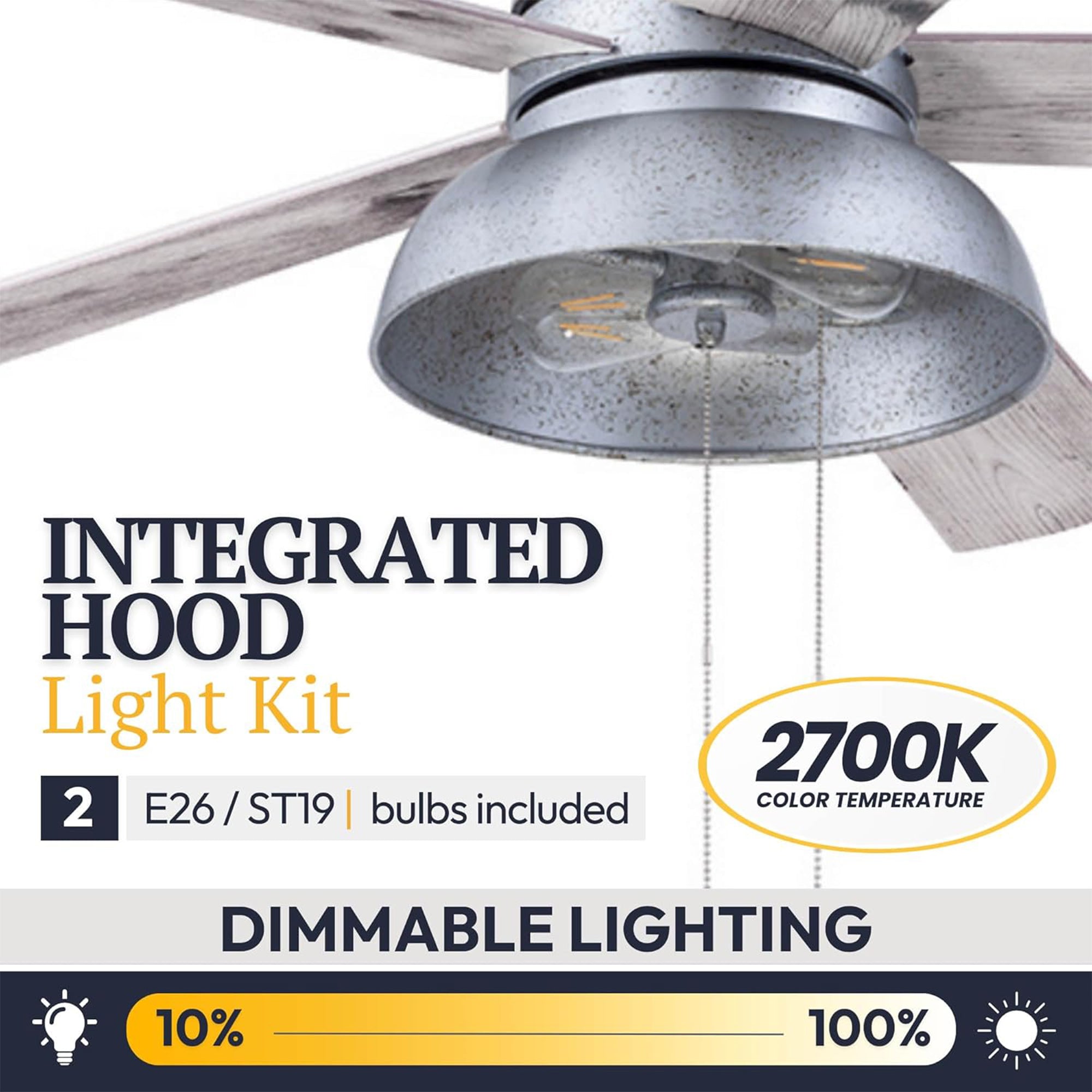 Prominence Home Brightondale 52 Inch Industrial Ceiling Fan w/ Light, Galvanized - VMInnovations