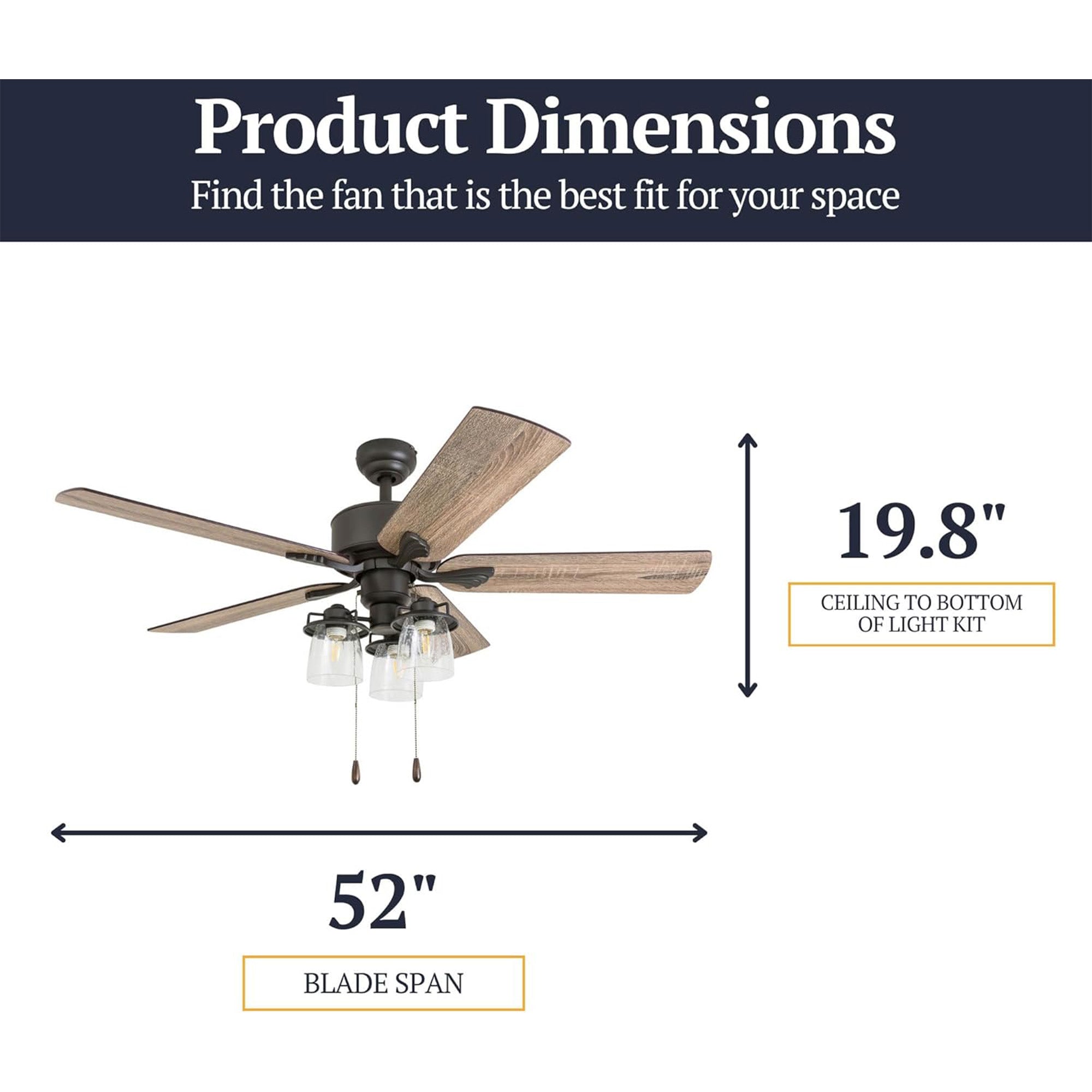 Prominence Home River Run 52" Indoor Ceiling Fan with Light, Pull Chain, Bronze - VMInnovations