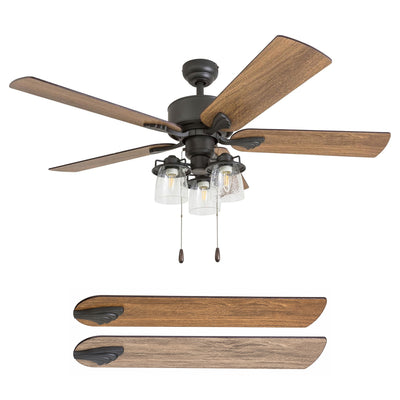 Prominence Home River Run 52" Indoor Ceiling Fan with Light, Pull Chain, Bronze - VMInnovations