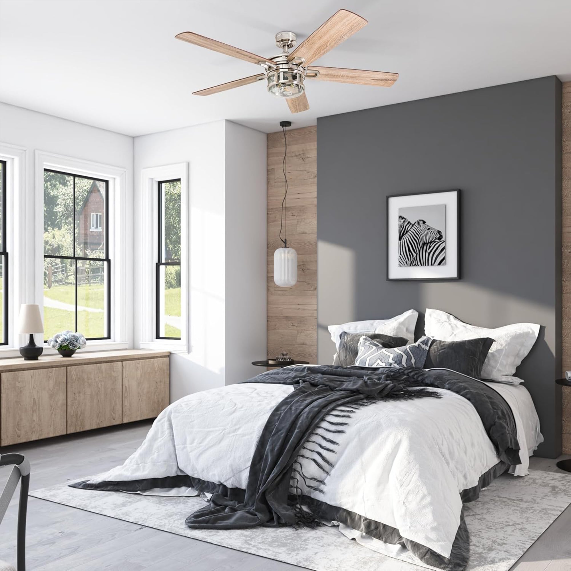 Honeywell Bonterra 52 Inch Ceiling Fan with LED Light & Remote, Brushed Nickel - VMInnovations