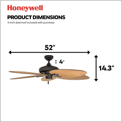 Honeywell Palm Island 52 Inch Indoor Outdoor Ceiling Fan w/Leaf Blades(Open Box) - VMInnovations